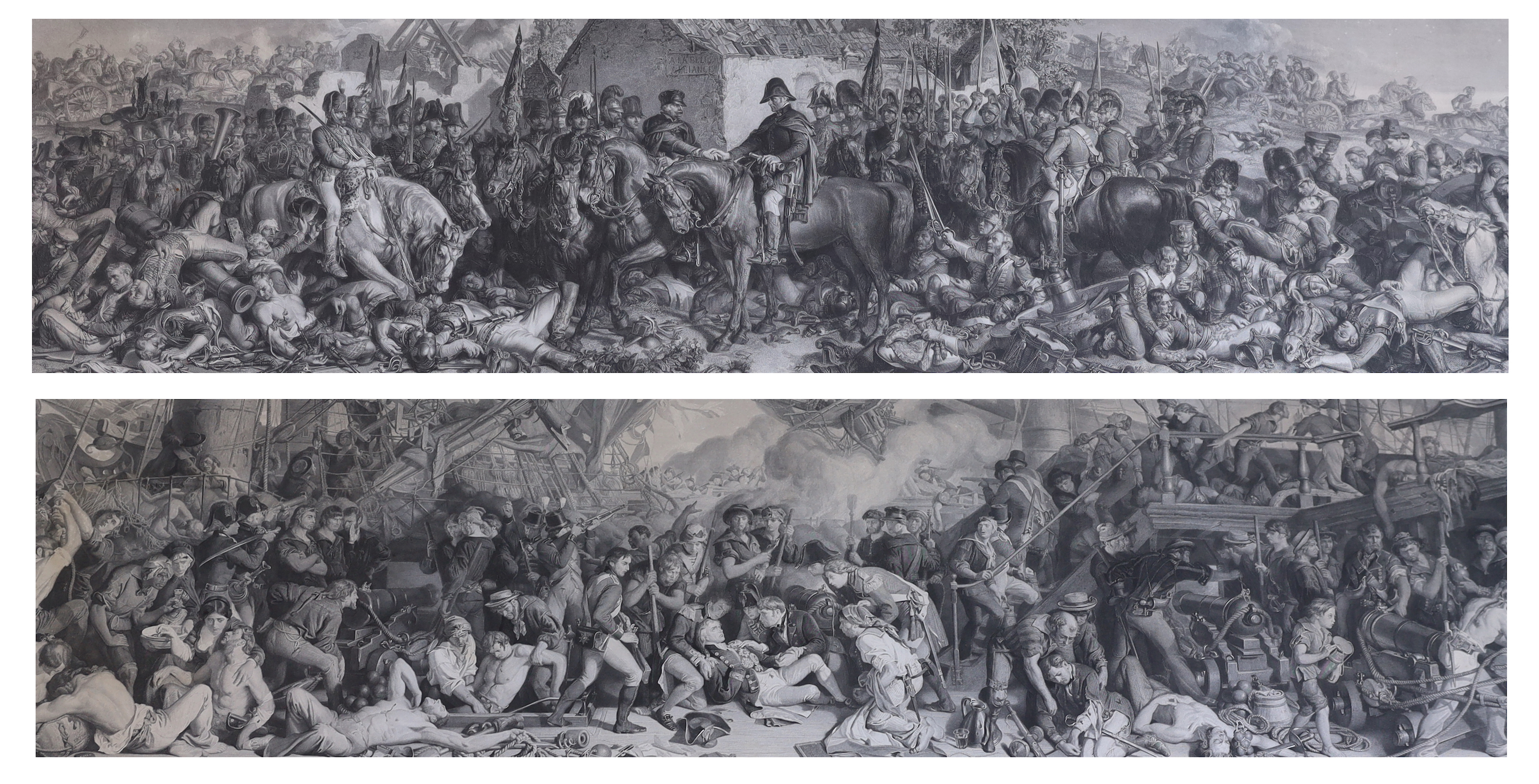 Stocks & Sharpe after Daniel Maclise R.A. (1806-1870), pair of line engravings, 'The meeting of Wellington and Blücher at La Belle Alliance on the field of Waterloo' and 'The Death of Nelson on the Victory, Battle of Tra